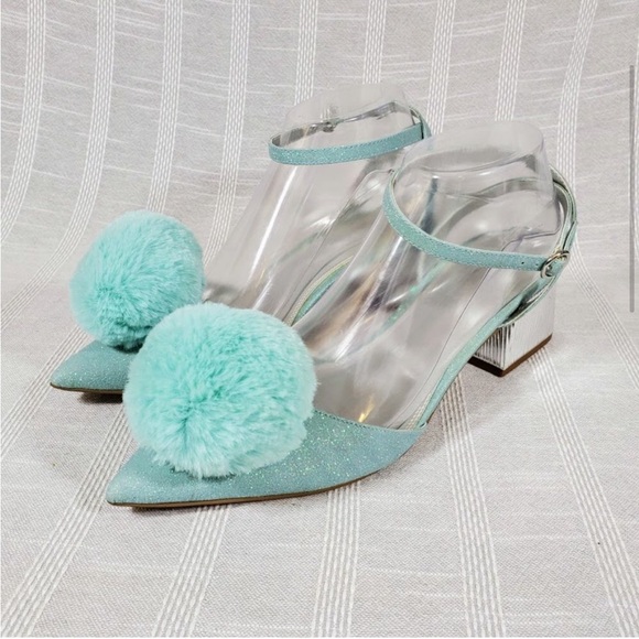ASOS - Blue Glitter Saucy PomPom Block Heels 6 - Picture 9 of 15